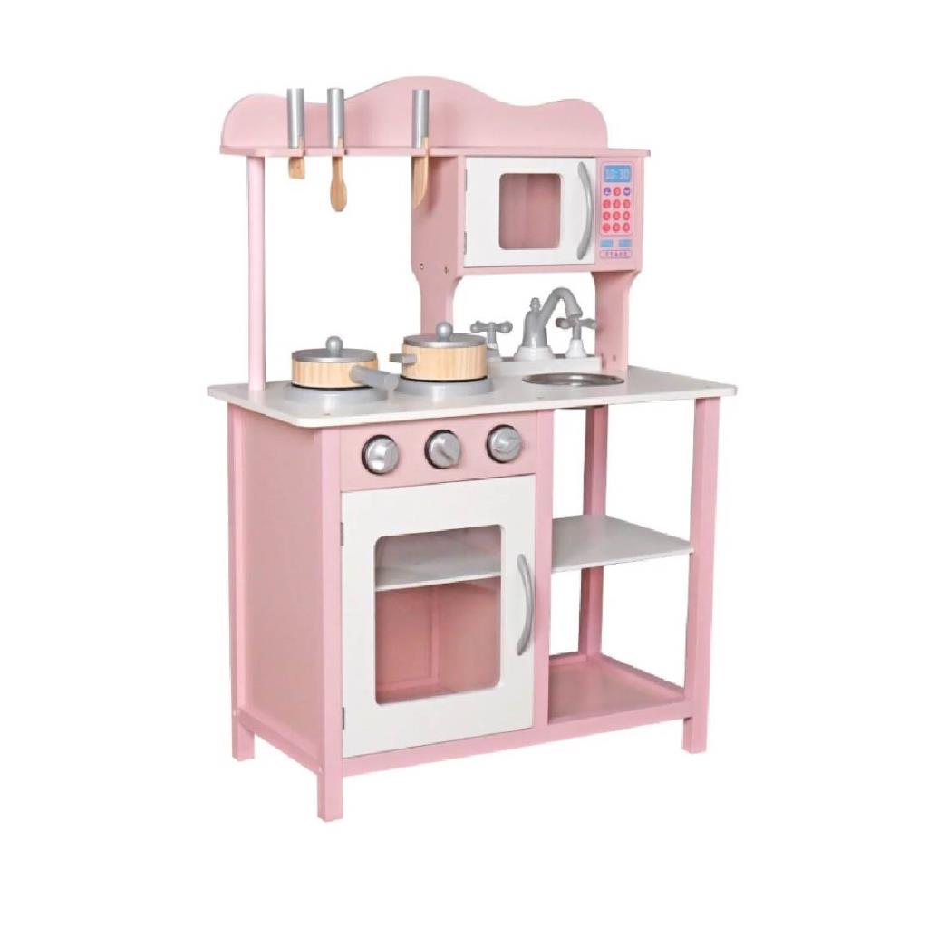 Pink Wooden Play Kitchen with Oven & Microwave